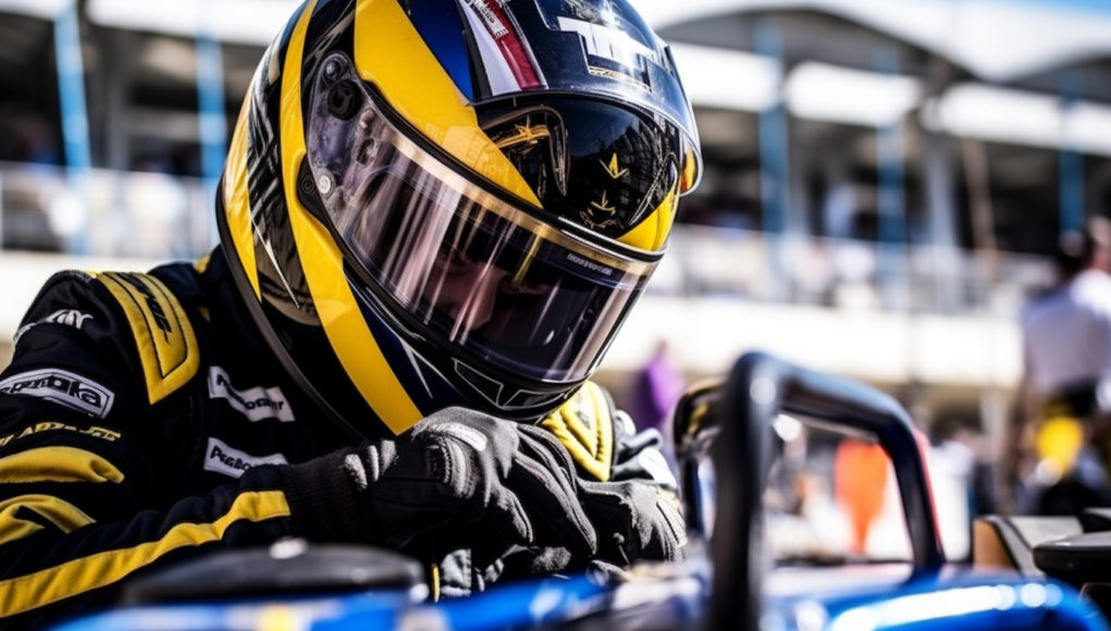 Un coureur dans son casque