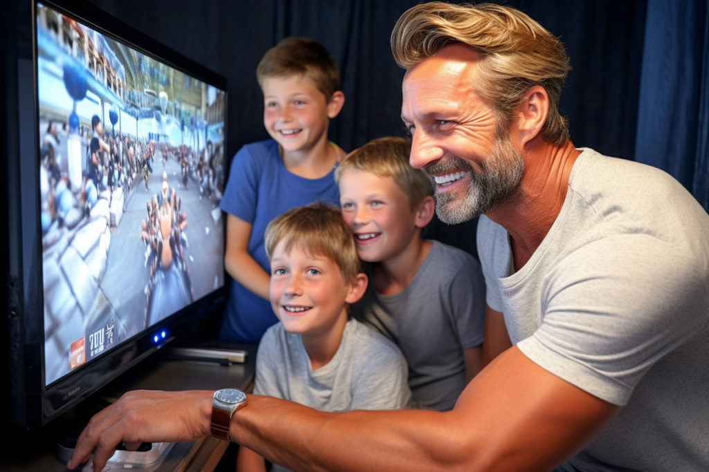 Une famille regardant F1 à la tété