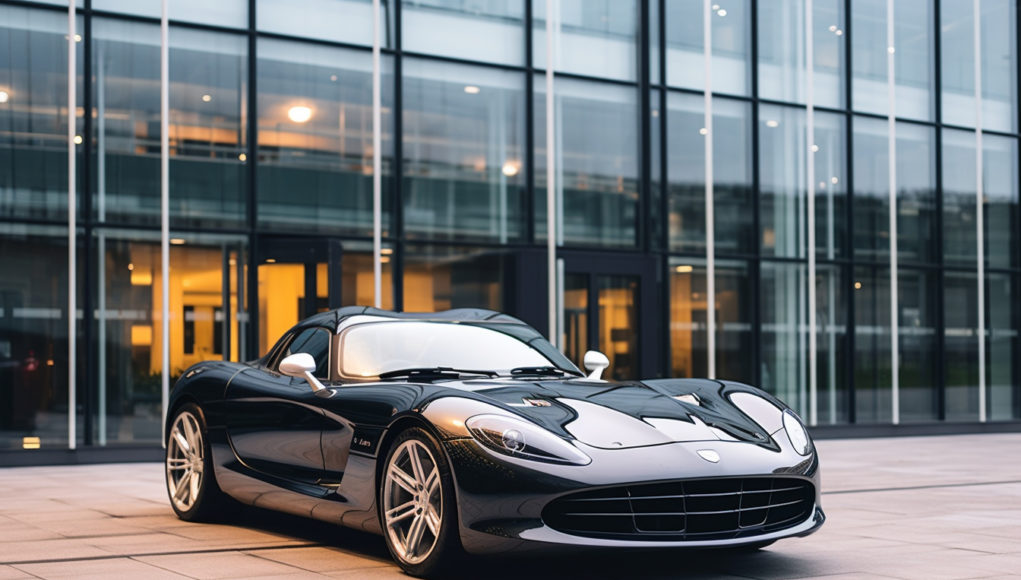 all-images-black-sports-car-parked-front-building