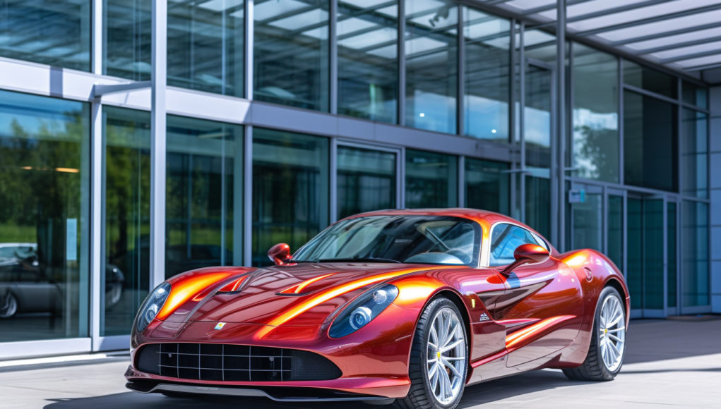 all-images-red-sports-car-parked-front-building