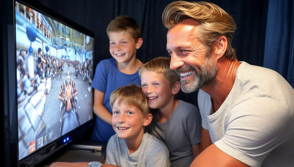 Une famille regardant F1 à la tété