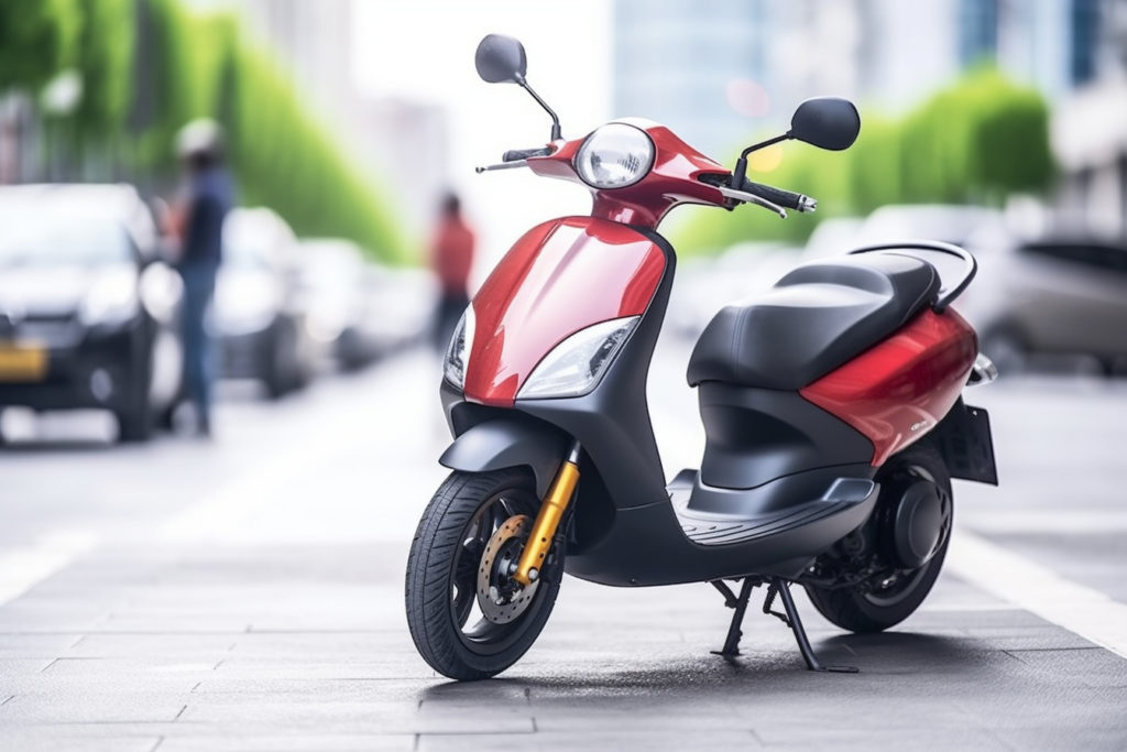 Un scooter rouge garé
