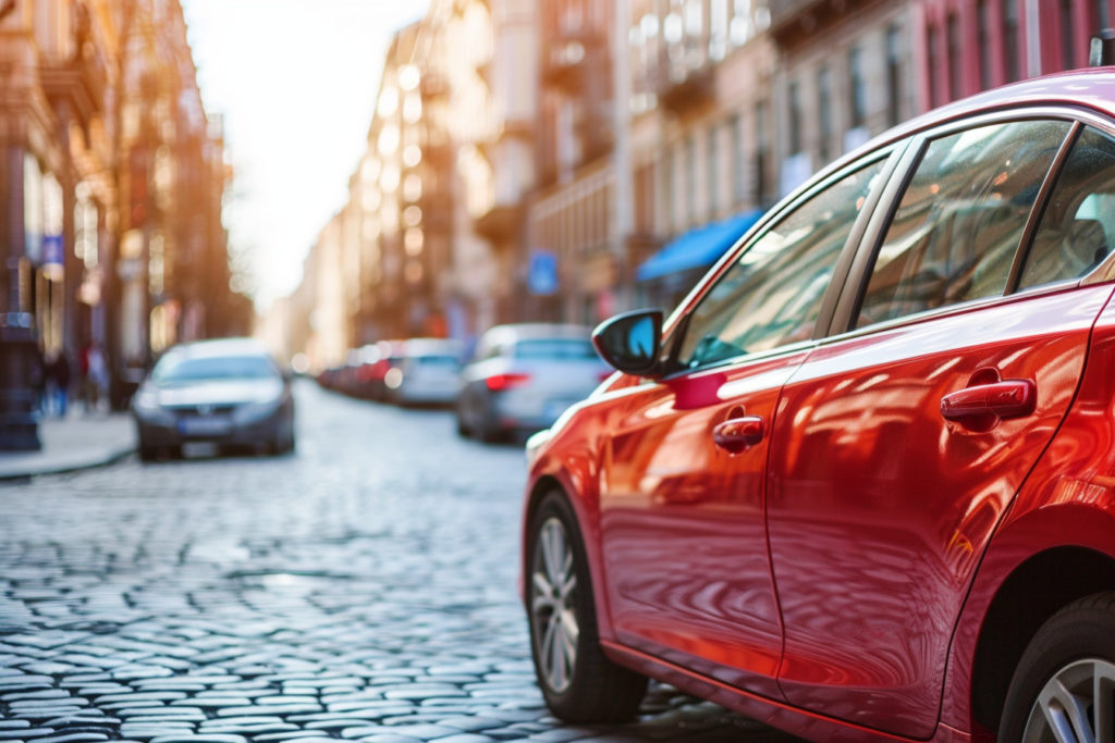 Une voiture rouge garée