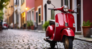 Conseils pour trouver facilement des scooters 125cc à bas prix Une Vesta rouge garée dans la rue
