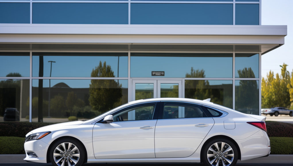 all-images-white-car-parked-front-building Une voiture électrique garée