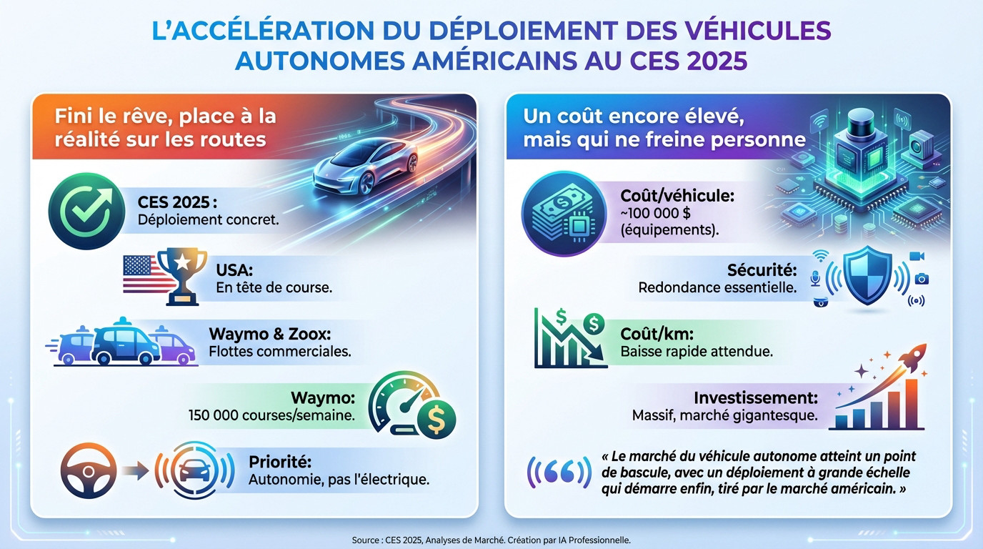 Flotte de véhicules autonomes américains en action lors du CES 2025