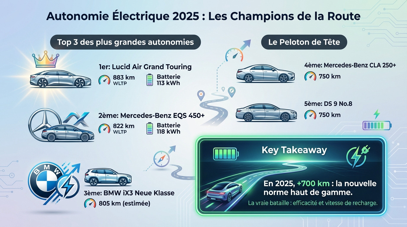 Classement des voitures électriques avec la plus grande autonomie sur route en 2025