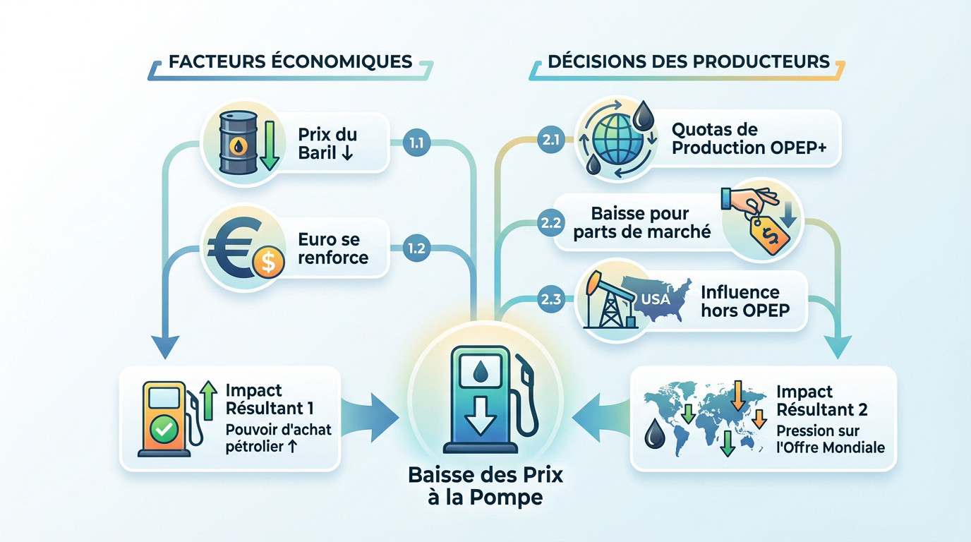 Graphique illustrant les facteurs économiques de la baisse du prix de l'essence