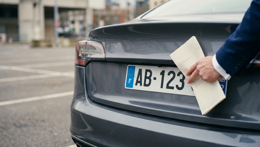 hand-placing-official-document-on-car-license-plate