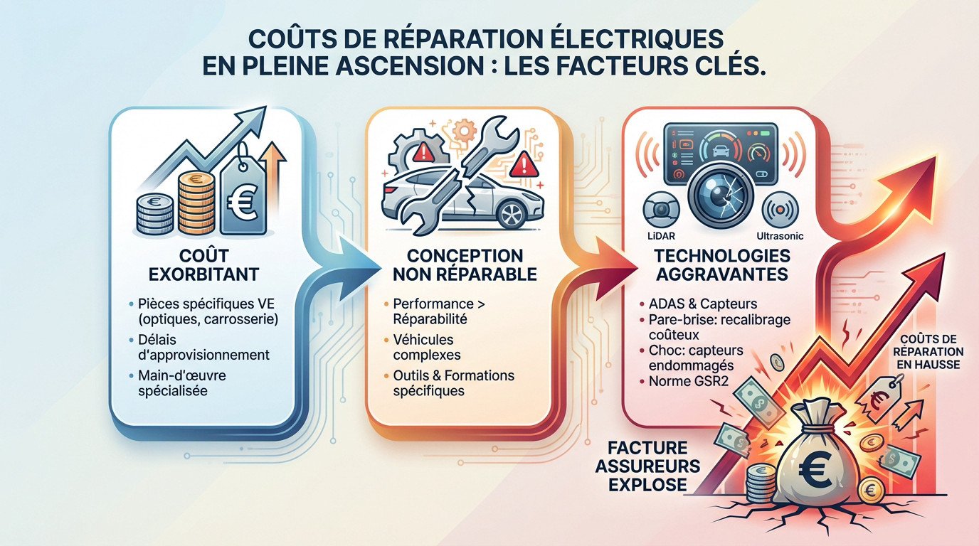 Graphique illustrant l'augmentation des coûts de réparation pour les véhicules électriques