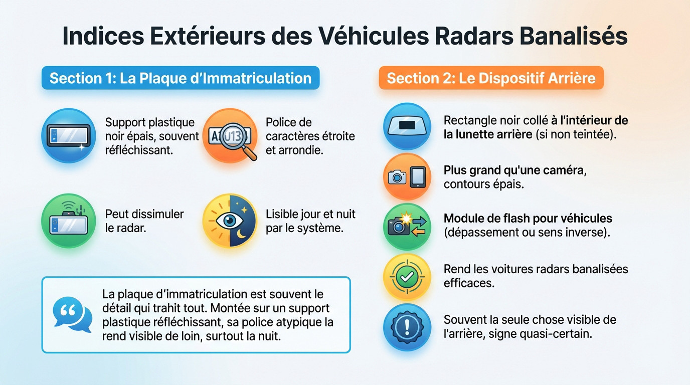 Indices visuels extérieurs pour identifier une voiture radar banalisée
