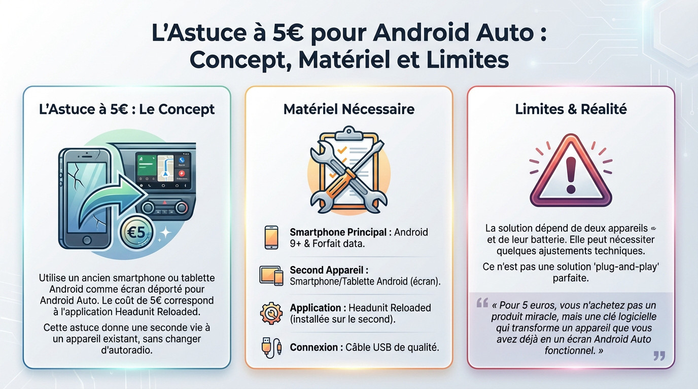 Concept matériel pour Android Auto à 5 euros avec anciens smartphones