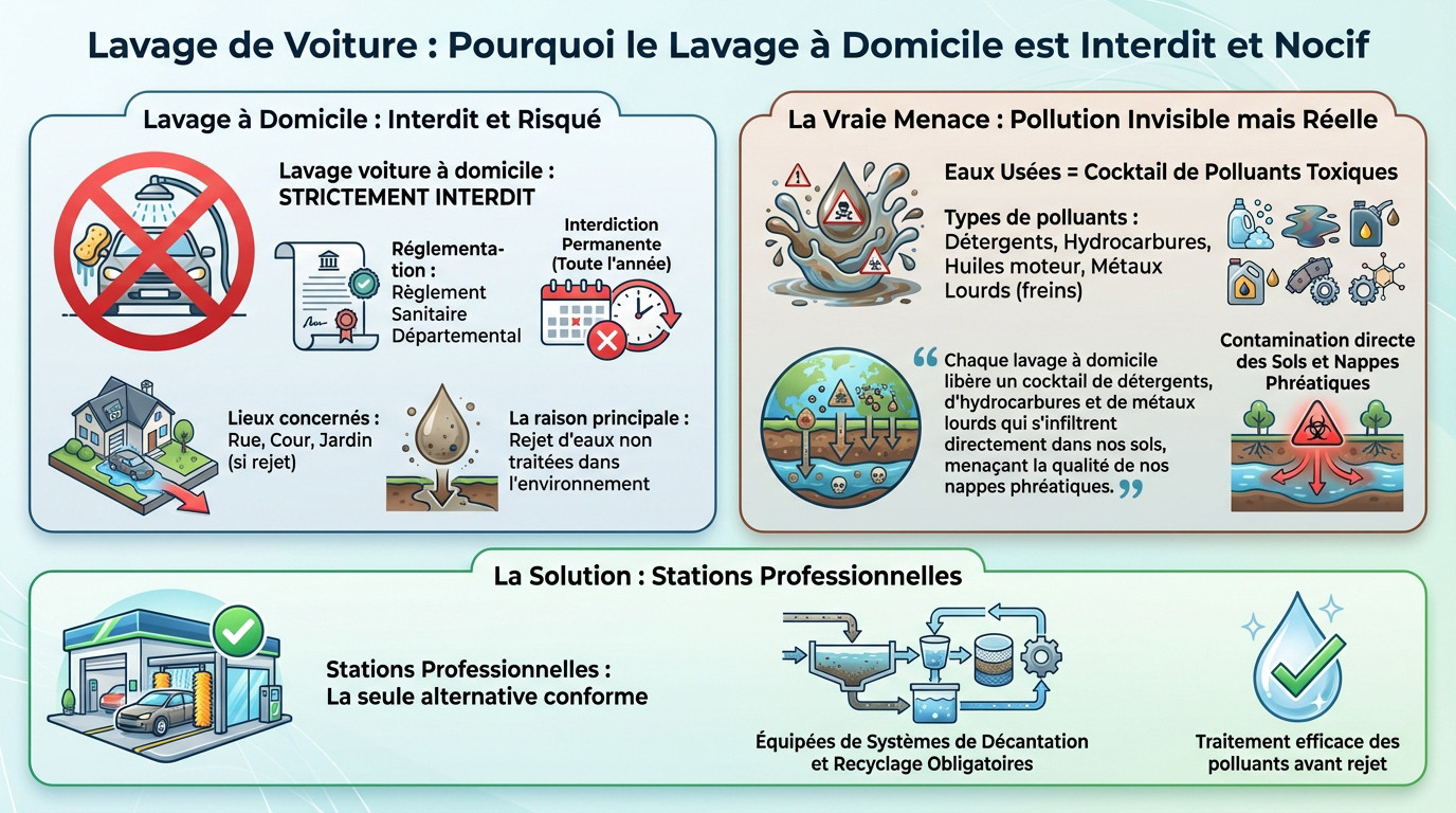 Interdiction de laver sa voiture à domicile à cause de la pollution des eaux