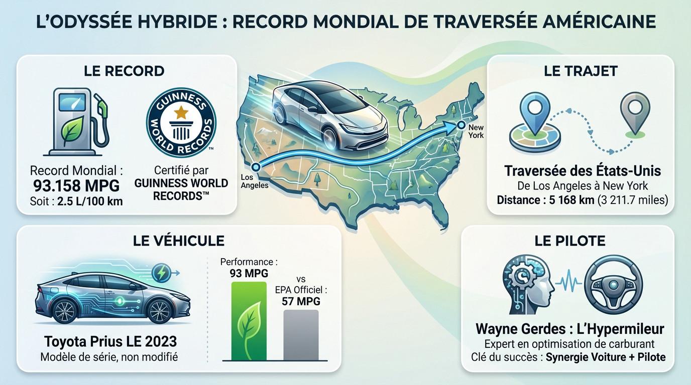 Toyota Prius record consommation 93 MPG traversée USA
