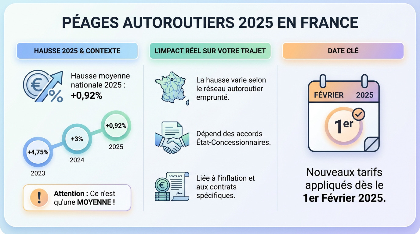Panneau péage autoroute France affichant les tarifs 2025