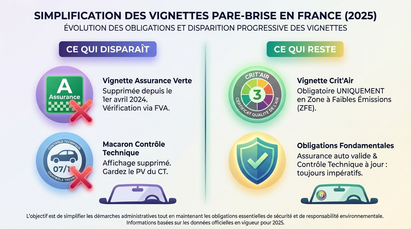 Simplification des vignettes sur pare-brise en France 2025