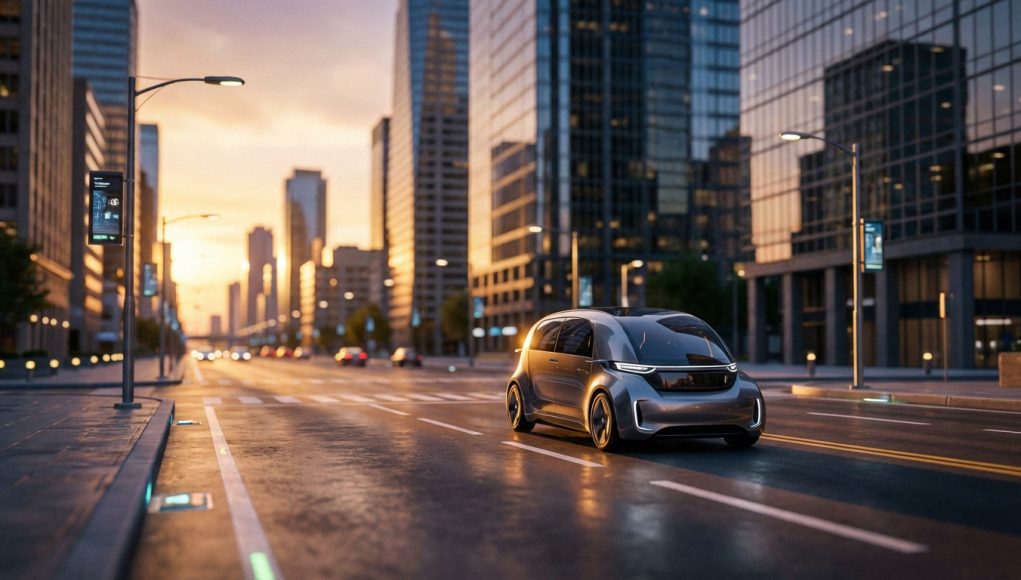 sleek-robotaxi-navigating-golden-hour-city