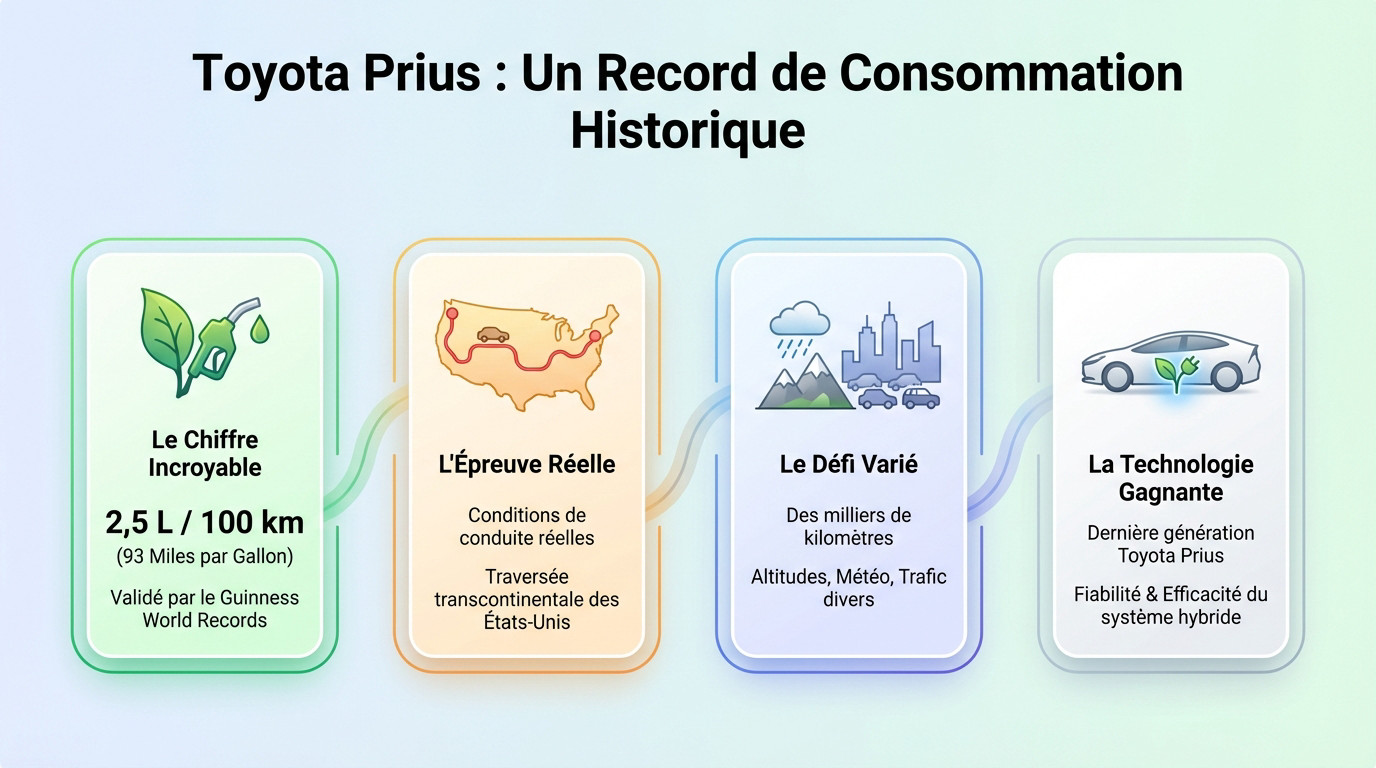 Toyota Prius nouvelle génération établissant un record de consommation de carburant sur route