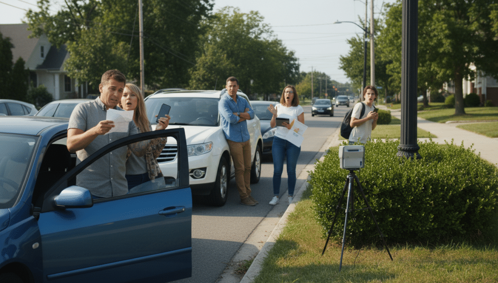 Automobilistes désemparés par des contraventions reçues plusieurs mois après les faits à cause des radars mobiles cachés automobilistes déconcertés par la réception tardive de contraventions causée par des radars mobiles dissimulés, plusieurs mois après les infractions.