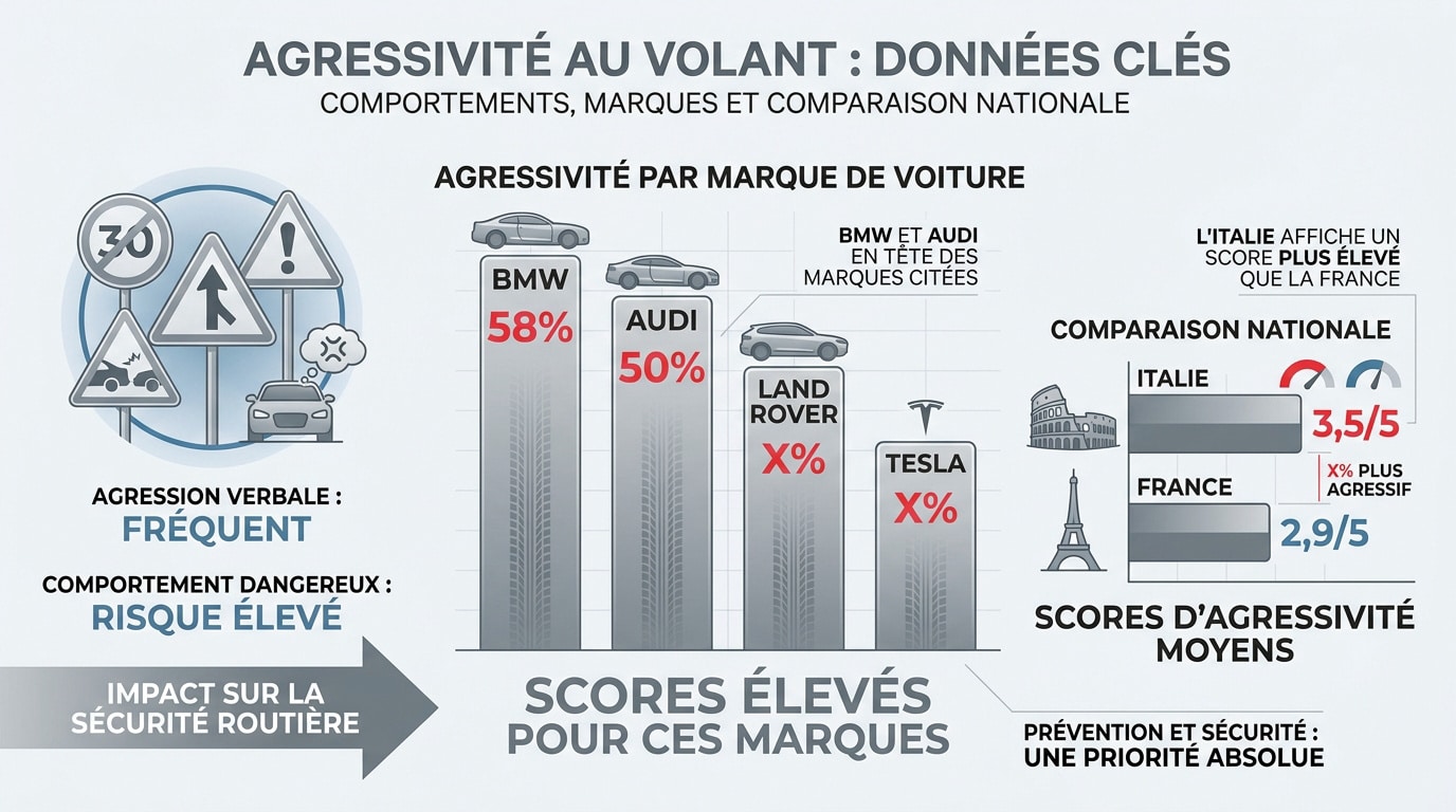 Graphique des statistiques d'agressivité au volant par marque et pays