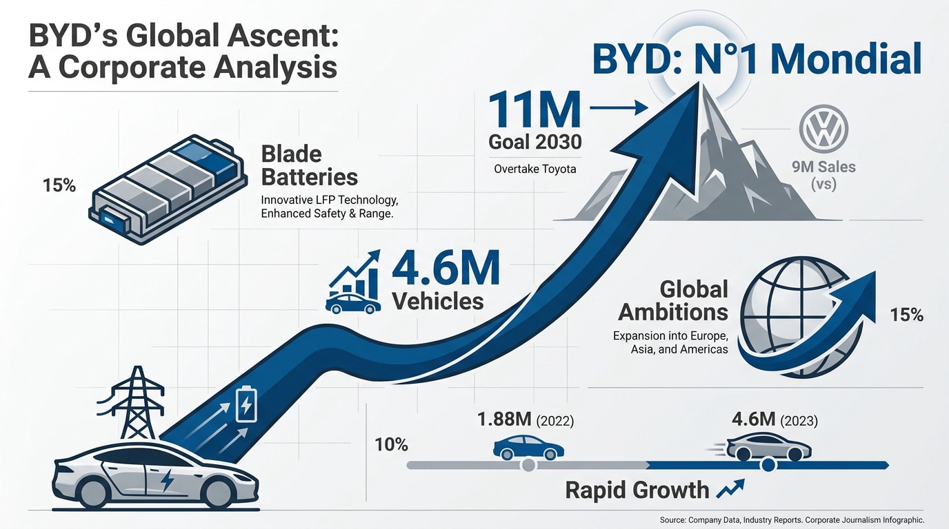 Graphique montrant l'ascension de BYD vers la place de numéro un mondial de l'automobile