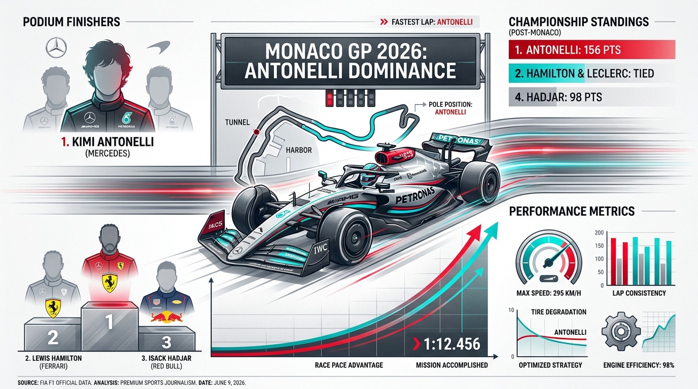 Victoire dominante de Kimi Antonelli au Grand Prix de Monaco 2026 au volant de sa Mercedes