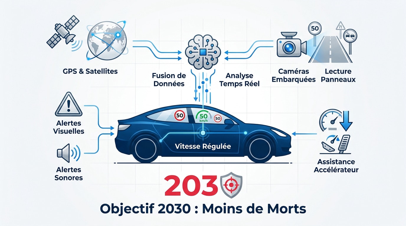 Infographie expliquant le fonctionnement du système ISA et la sécurité routière