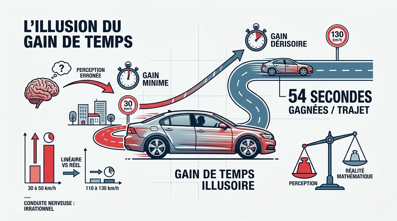 Graphique illustrant l'illusion du gain de temps et le biais cognitif des conducteurs