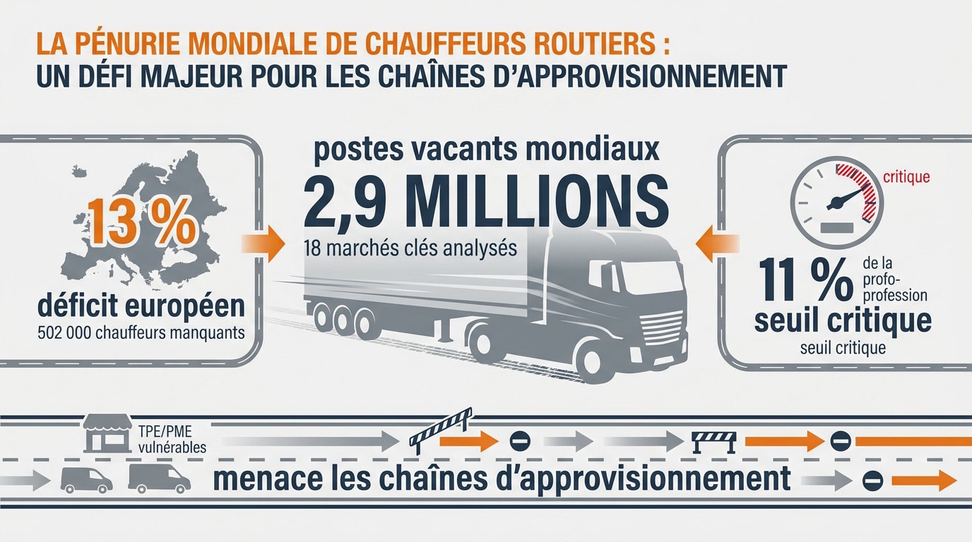 Graphique illustrant la pénurie mondiale de chauffeurs routiers selon les données de l'IRU