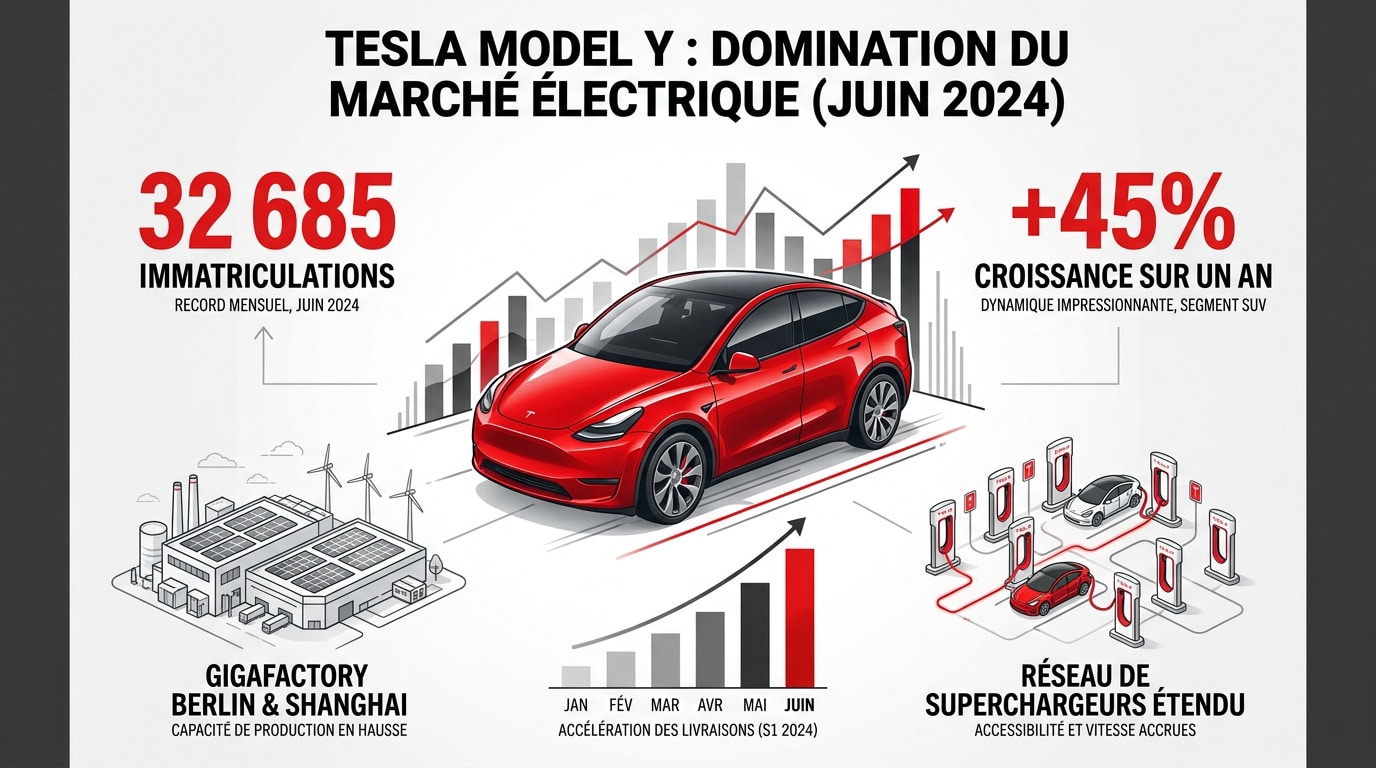 Tesla Model Y en tête des ventes de véhicules électriques en Europe juin 2024