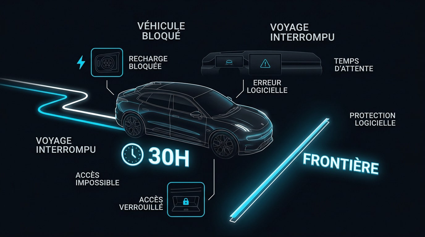 Véhicule Zeekr immobilisé à la frontière suite au verrouillage logiciel transfrontalier