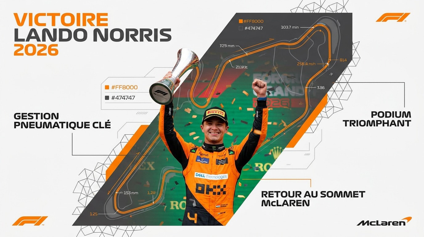 Lando Norris sur le podium du Grand Prix de Hongrie 2026 célébrant sa victoire avec McLaren