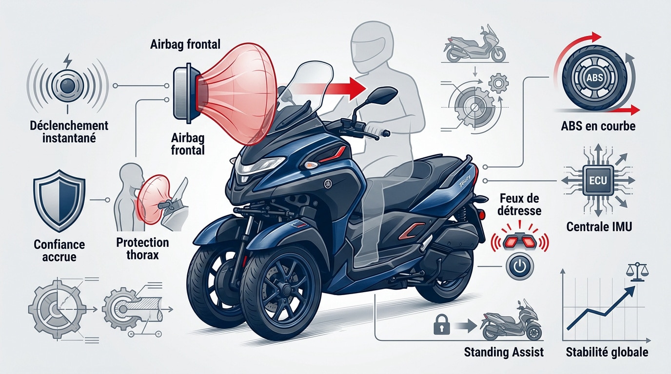 Yamaha Tricity 300 2026 avec airbag frontal et technologie de sécurité