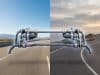 Brevet Hyundai barre antiroulis : le confort révolutionné Vue technique de la barre antiroulis active Hyundai sur fond de route droite et de virages sinueux.