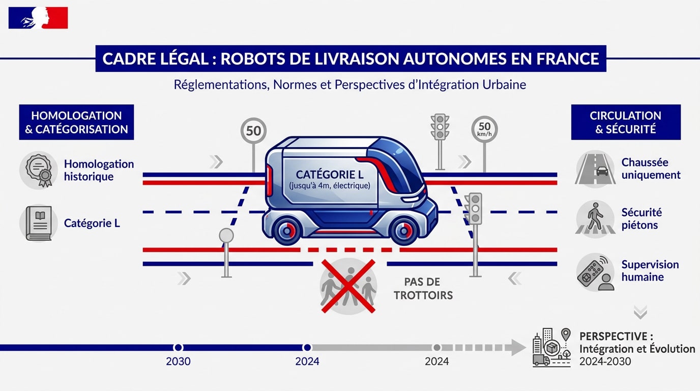 Robot de livraison autonome circulant sur la chaussée en France conformément à la nouvelle réglementation