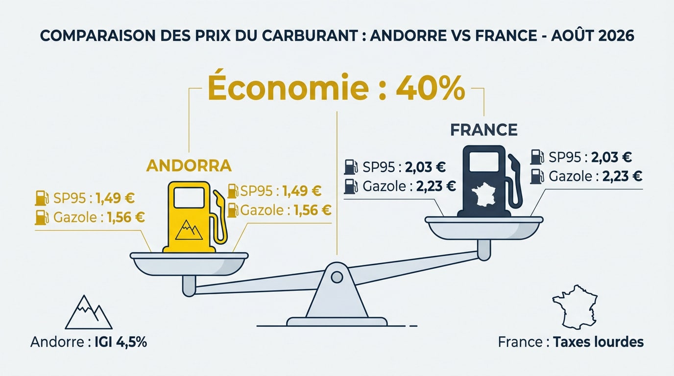 Comparaison des prix carburant Andorre France 2026