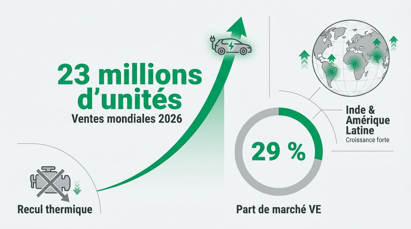 Graphique de la croissance du marché électrique vers 23 millions d'unités en 2026