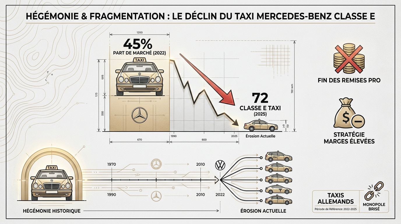 Déclin des taxis Mercedes-Benz Classe E beiges en Allemagne