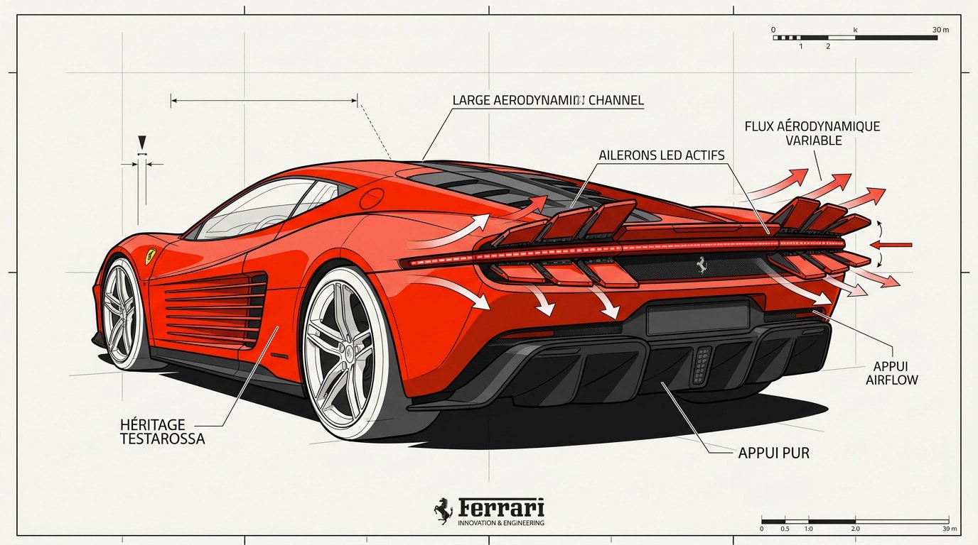 Concept Ferrari futuriste avec système de feux arrière aérodynamiques actifs