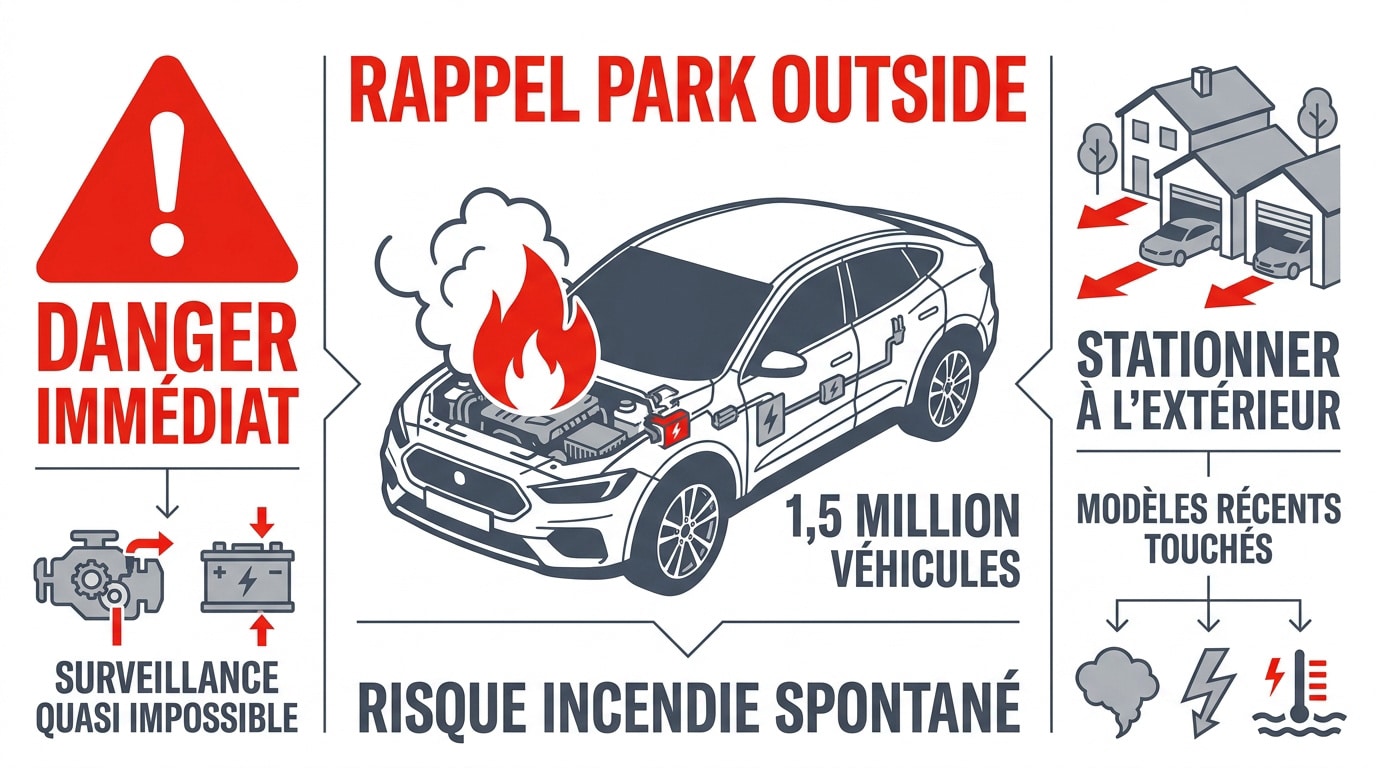 Véhicule hybride stationné en extérieur suite à une alerte incendie park outside