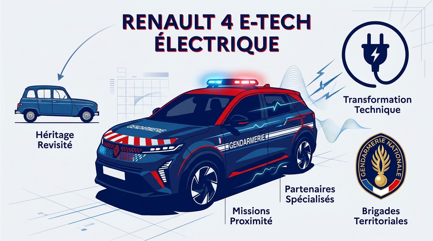 Renault 4 E-Tech électrique sérigraphiée pour la gendarmerie nationale
