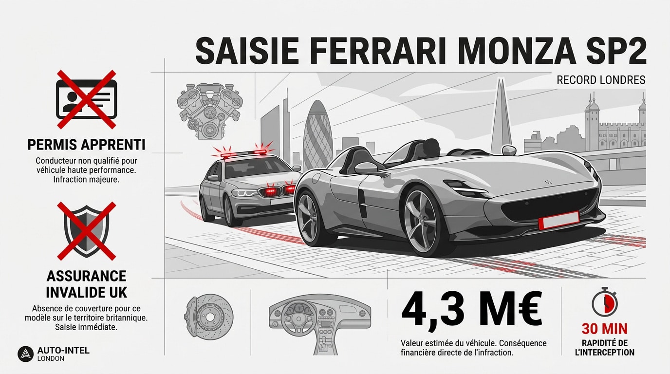 Saisie d'une Ferrari Monza SP2 par la police de Londres