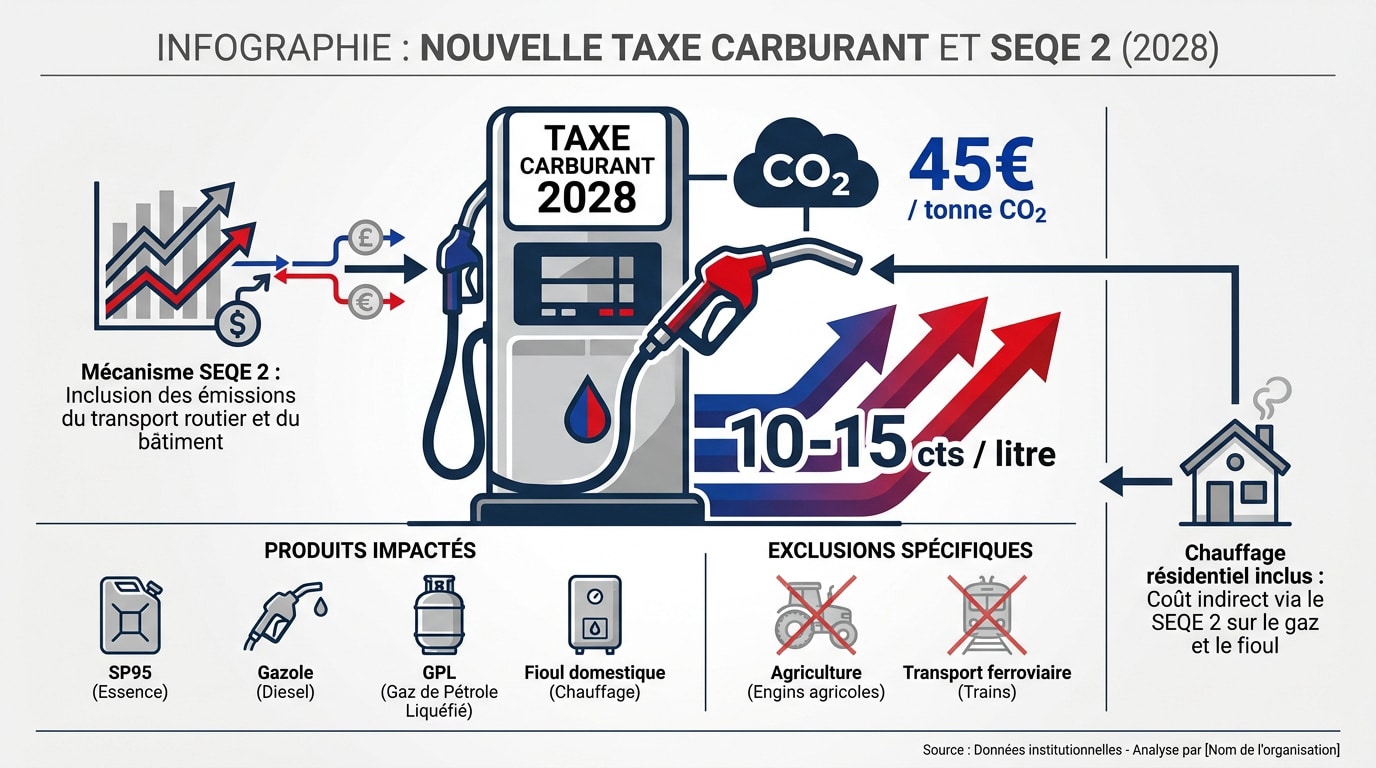 Impact de la taxe carbone 2028 sur les prix à la pompe et le chauffage