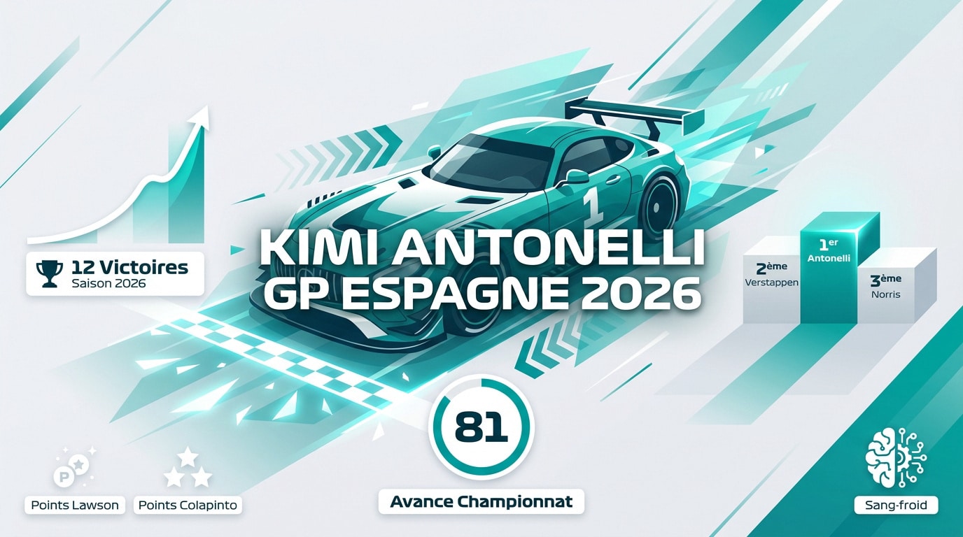 Kimi Antonelli célébrant sa victoire au Grand Prix d'Espagne 2026 sur le circuit du Madring